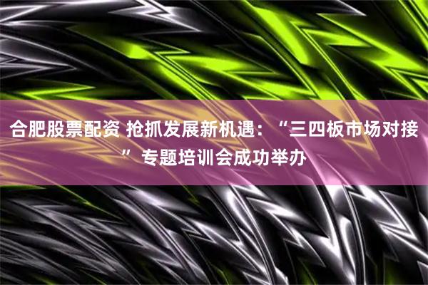 合肥股票配资 抢抓发展新机遇：“三四板市场对接” 专题培训会成功举办